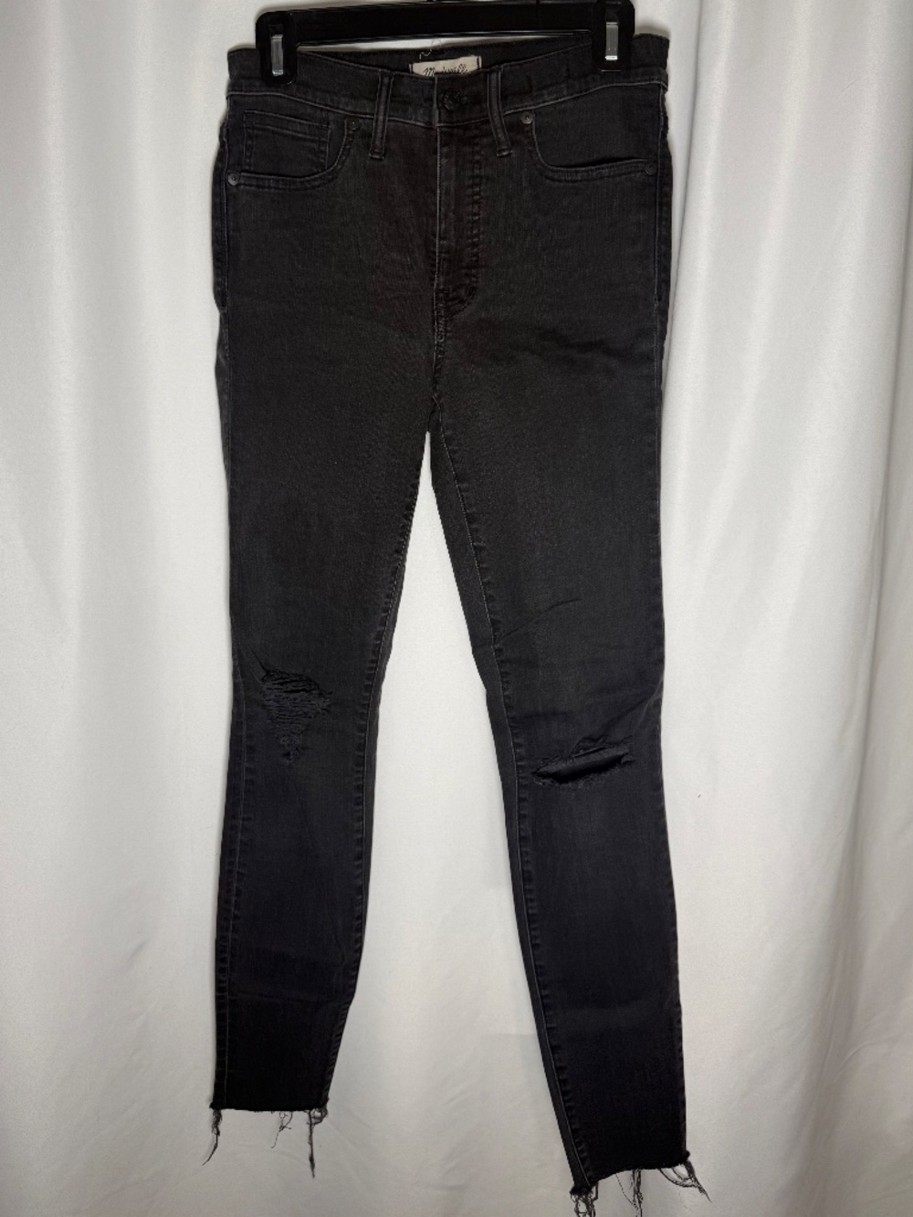 Madewell High-Rise Skinny Jeans Black Distressed Size 28T Tall